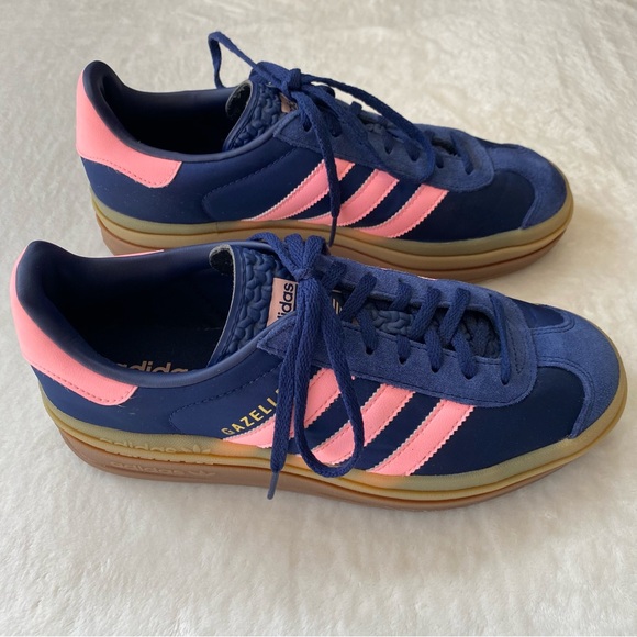 Adidas Gazelle Platform Sneakers Navy Pink Stripes Size 8.5 - Picture 4 of 13